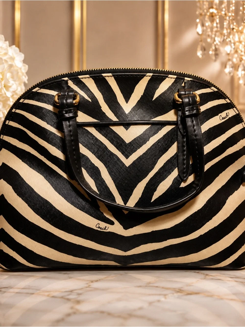 Coach Zebra-Print Dome Satchel